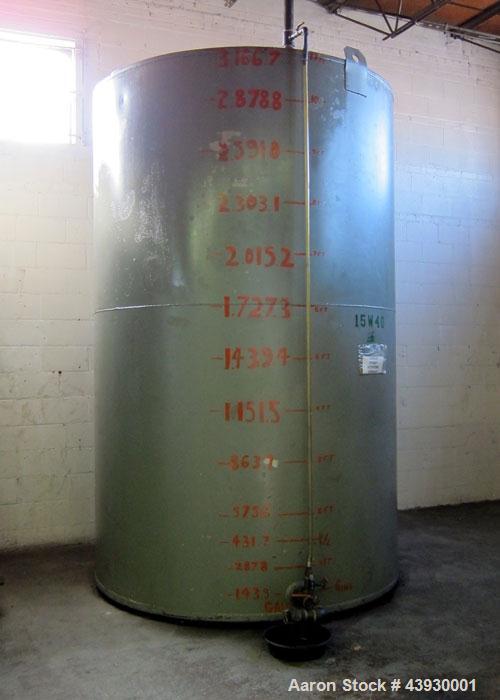 Used 3000 Gallon Carbon Steel Tank, Modern Welding Company, Approximately 7' diameter x 11' high.   Flat Top and Bottom.    3" Side Bottom Outlet, 18" Top Manway, UL listed for Above-ground  - Flamma...
