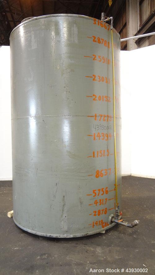 Used Tank, Approximately 3100 Gallon, Carbon Steel, Vertical. 84" Diameter x 130" straight side, flat top and bottom. Openings top (2) 4-1/2" NPT, 17" man way with cover. Approximately 4-1/2" NPT sid...