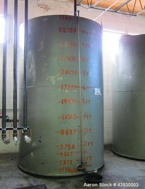 Used 3000 Gallon Carbon Steel Tank, Modern Welding Company, Approximately 7' diameter x 11' high.   Flat Top and Bottom.    3" Side Bottom Outlet, 18" Top Manway, UL listed for Above-ground  - Flamma...