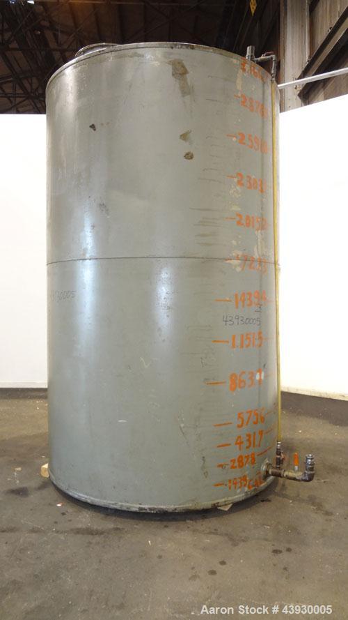 Used Tank, Approximately 3100 Gallon, Carbon Steel, Vertical. 84" Diameter x 130" straight side, flat top and bottom. Openings top (2) 4-1/2" NPT, 17" man way with cover. Approximately 4-1/2" NPT sid...