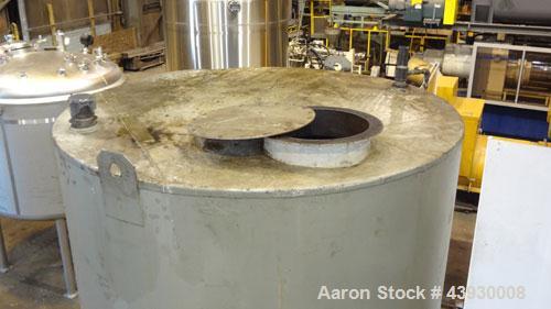 Used 3000 Gallon Carbon Steel Tank, Modern Welding Company, Approximately 7' diameter x 11' high.   Flat Top and Bottom.    3" Side Bottom Outlet, 18" Top Manway, UL listed for Above-ground  - Flamma...