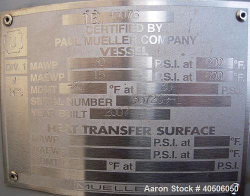 Unused- Mueller Feed Flash Drum Pressure Tank, 80 Gallon, Model "F", carbon steel, vertical. 18" diameter x 57" straight side, dished bolt on top, dished bottom. Internal rated 30 psi at 600 deg F an...