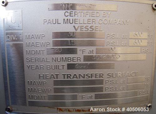 Unused- Mueller Feed Flash Drum Pressure Tank, 80 Gallon, Model "F", carbon steel, vertical. 18" diameter x 57" straight side, dished bolt on top, dished bottom. Internal rated 30 psi at 600 deg F an...