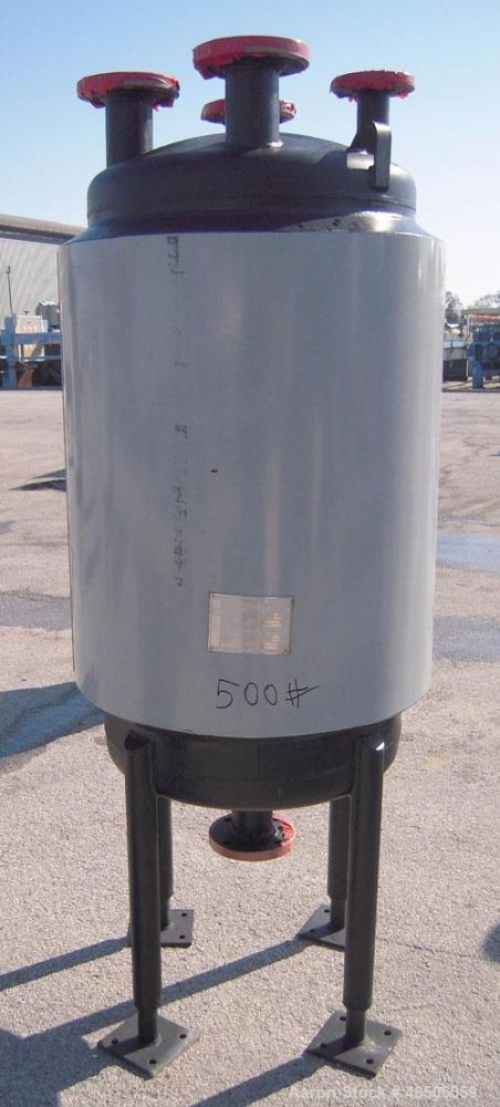 Unused- Mueller Pressure Tank, 75 Gallon, Model "F", SA-516 GR 70 carbon steel, vertical. 24" diameter x 40" straight side, dished top and bottom. Internal rated 30 psi at 600 deg F and -20 deg F at ...