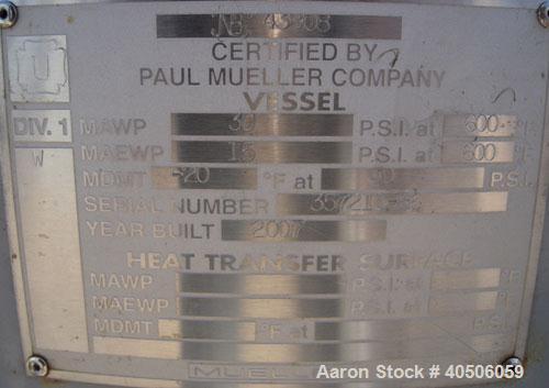 Unused- Mueller Pressure Tank, 75 Gallon, Model "F", SA-516 GR 70 carbon steel, vertical. 24" diameter x 40" straight side, dished top and bottom. Internal rated 30 psi at 600 deg F and -20 deg F at ...