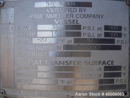 Unused- Mueller Pressure Tank, 75 Gallon, Model "F", SA-516 GR 70 carbon steel, vertical. 24'' diameter x 47'' straight side, dished top and bottom. Internal rated 30 psi at 500 deg F and -20 deg F a...