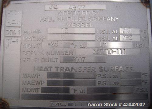 Unused- Mueller Pressure Tank, 4500 Gallon, Model "H", SA-516 GR 70 carbon steel, horizontal. 96" diameter x 120" straight side, 2:1 elliptical ends. Internal rated 15 psi at 782 deg F and -25 deg F ...