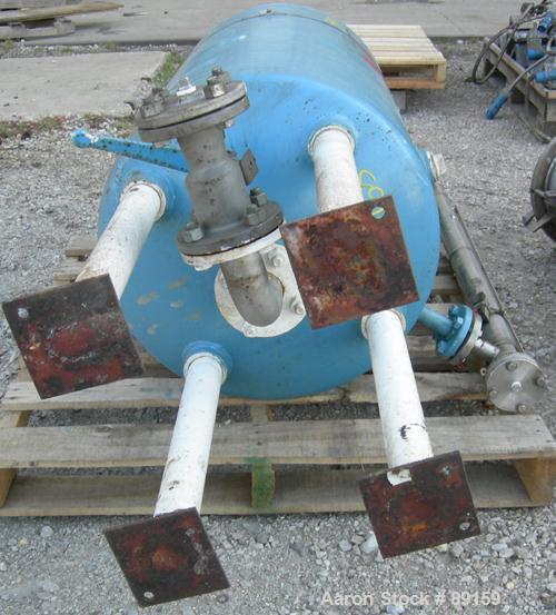 USED: Niles Steel pressure tank, 100 gallon, carbon steel, vertical. 24" diameter x 48" straight side, dish top and bottom. Internal rated 50 psi/FV at 150 deg F. Openings: top (4) 2", 1"; side (2) 1...