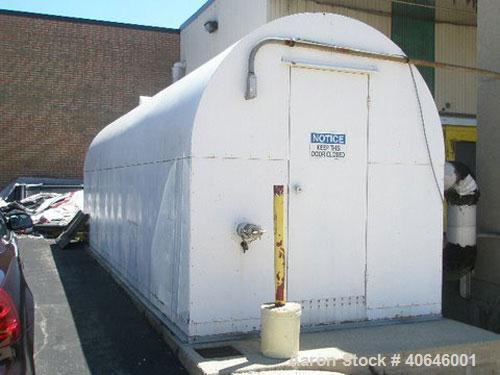 Used Corn Syrup Storage Tank, 6,000 gallon, carbon steel coated, horizontal. 26' long x 8' wide x 8.5' high, dished ends. Tank is mounted on a common frame with a weather cover. Overall dims: 26'3" l...