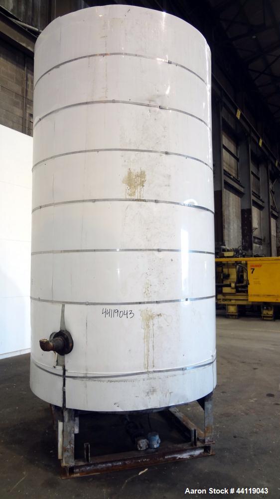 Used Tank, 2300 Gallon, Lined Carbon Steel, Vertical. Approximate 72" diameter x 130" straight side, dished top and bottom. Openings top 3", 17" man way with an aluminum cover. 2-1/2" Threaded center...