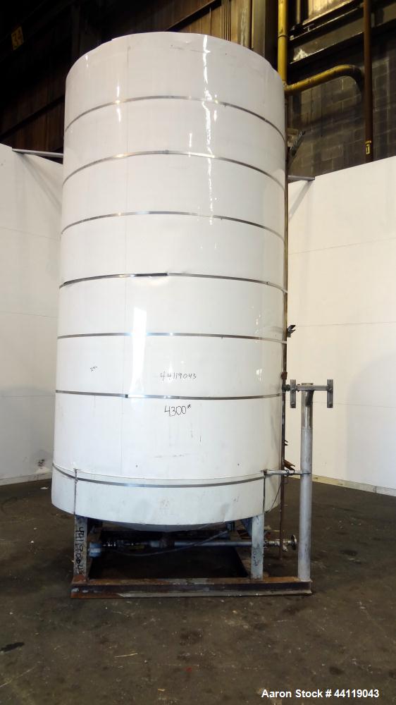 Used Tank, 2300 Gallon, Lined Carbon Steel, Vertical. Approximate 72" diameter x 130" straight side, dished top and bottom. Openings top 3", 17" man way with an aluminum cover. 2-1/2" Threaded center...