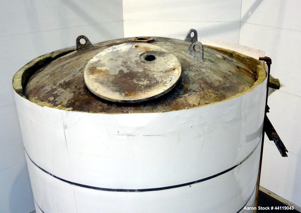 Used Tank, 2300 Gallon, Lined Carbon Steel, Vertical. Approximate 72" diameter x 130" straight side, dished top and bottom. Openings top 3", 17" man way with an aluminum cover. 2-1/2" Threaded center...