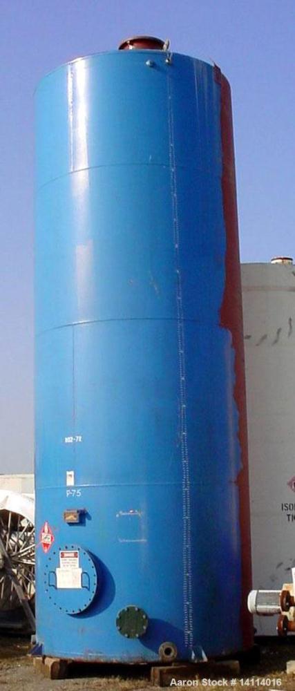 Used 9,600 US gallon carbon steel tank built by O'Connor Tanks Ltd. Vertical, 8'6" diameter x 23' high (T-T). 12" dome top. Flat bottom with 3" drain. Top and bottom manway. Overall height 24'. Top l...