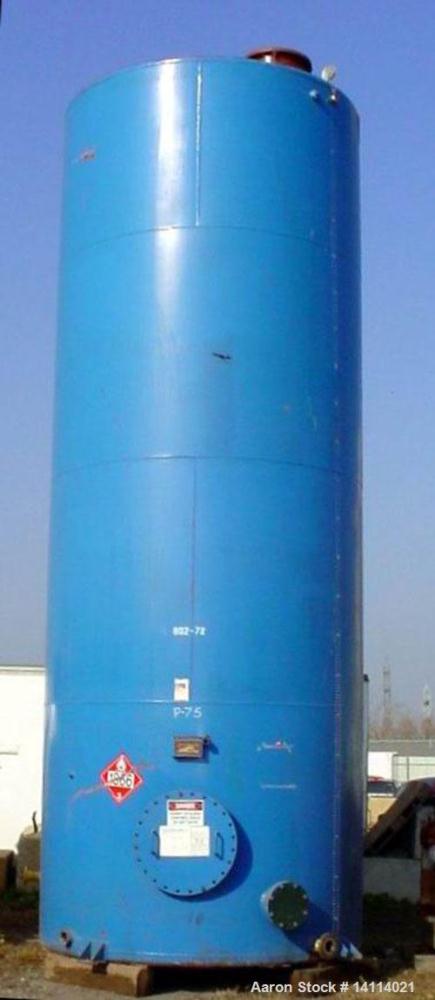 Used 9,600 US gallon carbon steel tank built by O'Connor Tanks Ltd. Vertical, 8'6" diameter x 23' high (T-T). 12" dome top. Flat bottom with 3" drain. Top and bottom manway. Overall height 24'. Top l...