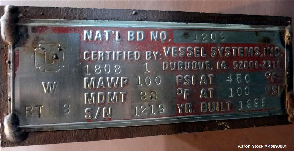 Used Carbon Steel Vertical Pressure Tank, Approximately 6500 Gallon