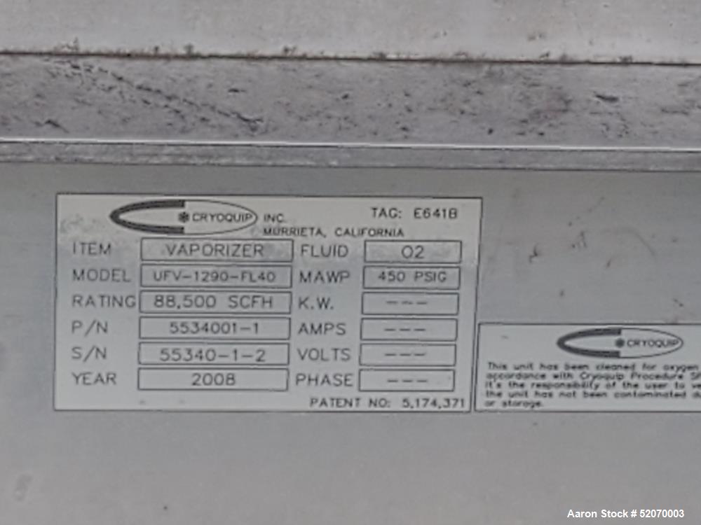 Used Ambient Vaporizer. 88,500 SCFH O2 service 450 PSIG