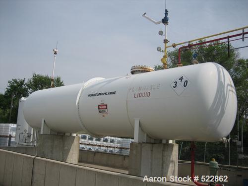 USED: 12,000 Gallon horizontal carbon steel pressure tank. MAWP 110psi at 160 deg F max temp. Manufactured in 1996.