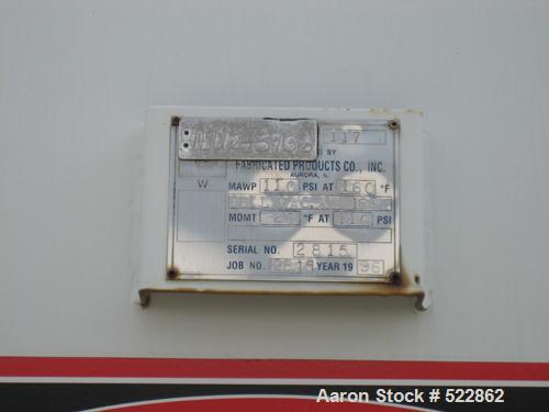 USED: 12,000 Gallon horizontal carbon steel pressure tank. MAWP 110psi at 160 deg F max temp. Manufactured in 1996.