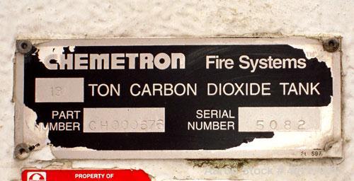 Used Chemetron Fire Systems 13 Ton Carbon Dioxide Horizontal Tank, model CH000676. Approximately 72'' diameter x 120'' straight side, rated 290-310 psi; below 275 psi and above 310 PSI alarm sounds. ...