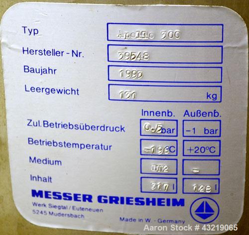 Used 317 Liter Stainless Steel Messer Griesheim Liquid Nitrogen Storage Tank