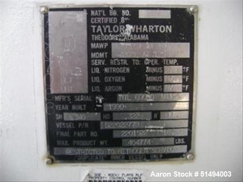 Used- Taylor-Wharton Horizontal Nitrogen Vessel, 60,000 USWG