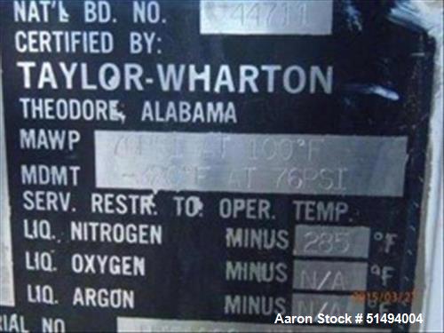 Used- Taylor-Wharton Horizontal Nitrogen Vessel, 50,000 USWG