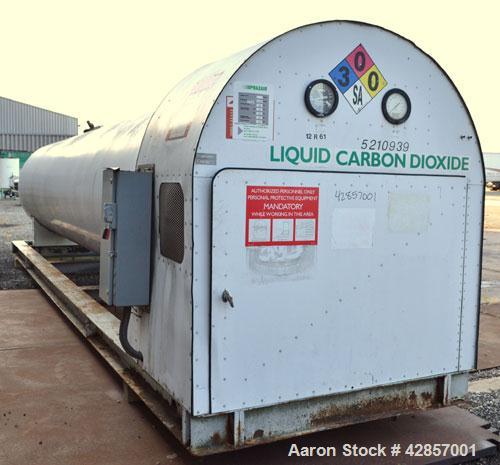 Used Airco Industrial Gases Horizontal Liquid Carbon Dioxide Storage Tank, Carbon Steel. 12 Ton CO2 capacity (24,000#), operating pressure 300 psig. Insulated,  R12 refrigerant. Mounted on a carbon s...