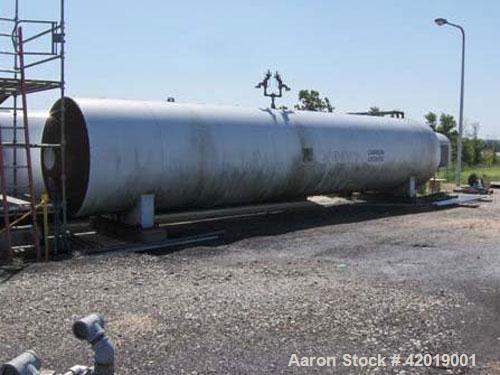 Used CO2 tank, certified by Tomco Equipment Co, manufacture date 1984, holds 76,000 lbs, carbon steel, approximately 39' long x 9' tall x 6'6" diameter, approximately 15 tons.