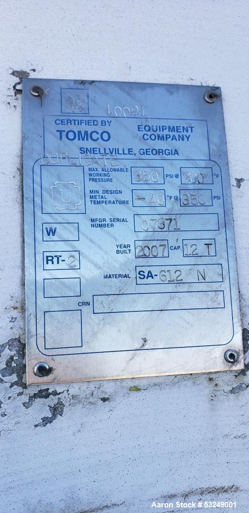 Used Tomco Equipment Company,  350 psi, 12 Ton C02 Tank.