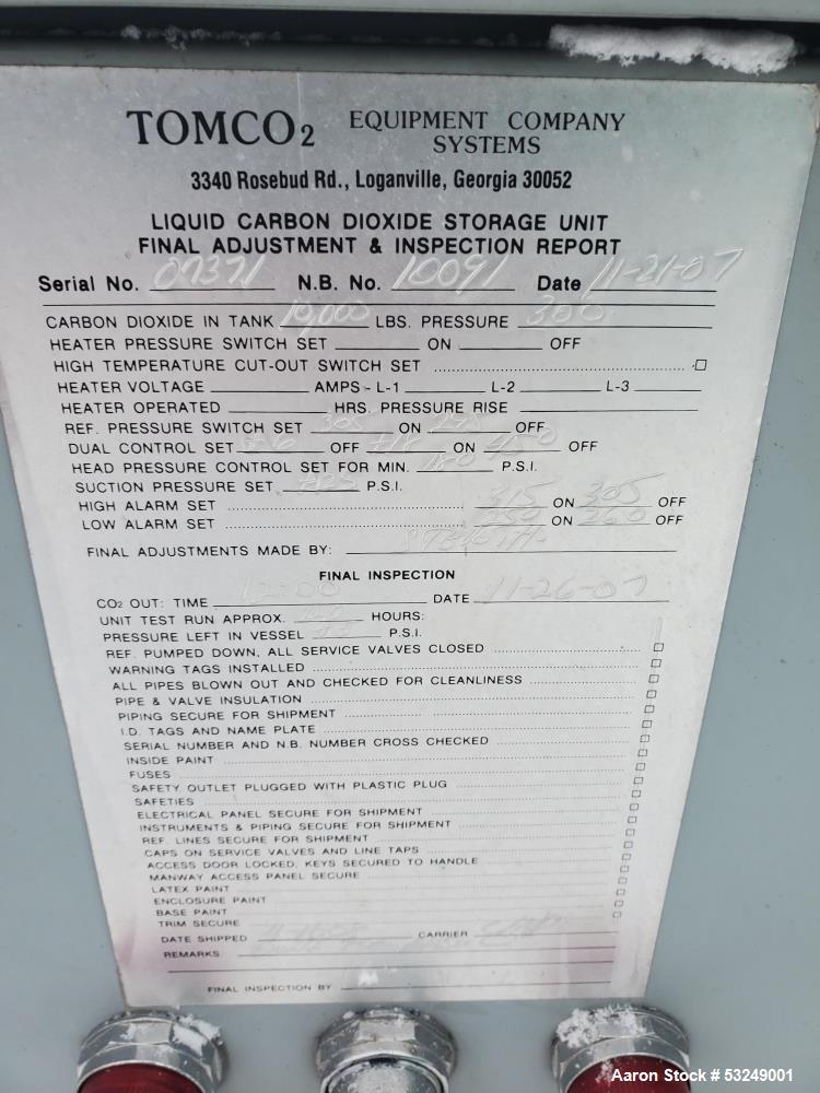 Used Tomco Equipment Company,  350 psi, 12 Ton C02 Tank.