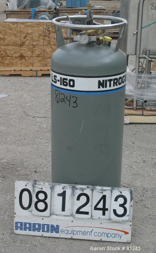 Used Union Carbide Cryogenic Nitrogen Tank, 42 Gallon, Model LS-160, Carbon Steel, Vertical. Approximately 18" diameter x 36" straight side. Dished top and bottom.