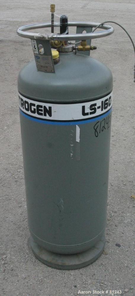 Used Union Carbide Cryogenic Nitrogen Tank, 42 Gallon, Model LS-160, Carbon Steel, Vertical. Approximately 18" diameter x 36" straight side. Dished top and bottom.