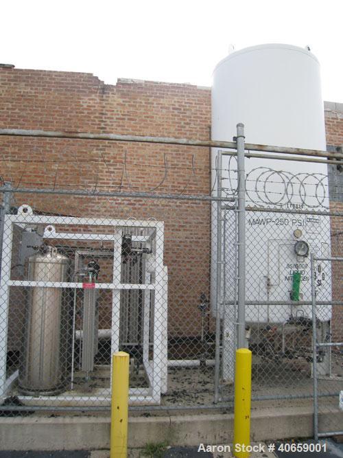Used Liquid Nitrogen (LNG) / Oxygen Tank (LOX) and Vaporizer. MVE Inc Tank, model VS-1500-NS-250. Rated full vacuum/ 250 psi @ 100 deg F. Vertical.