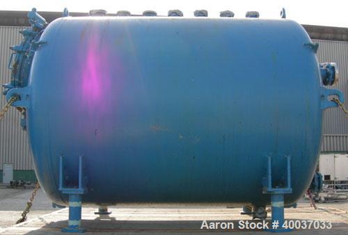 Used DeDietrich Glass Lined Reciever Tank, 1000 gallon, 3008 blue glass, horizontal. Approximately 60" diameter x 72" straight side, dished ends. Internal rated 40/fv at 400 deg F. Openings: top 4", ...