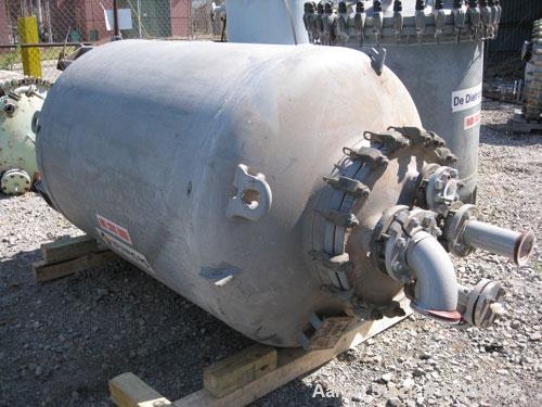 Used DeDietrich Glass Lined Receiver, 500 gallon, model VTC-500, 47" diameter x 60" straight side, dish top and bottom, rated 55 psi and full vacuum at 400 F, 20" top manway, 6" sight glass, 4", 3", ...