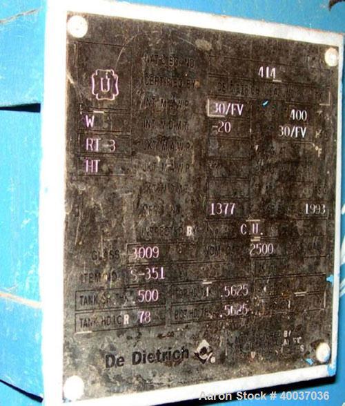 Used 2500 Gallon DeDietrich Glass Lined Tank