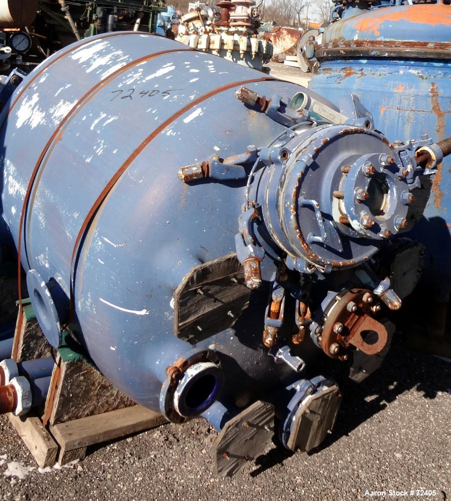 Used Pfaudler Glass Lined Receiver Tank, 350 Gallon, Model CVC48-350-50, 9115 Blue Glass, Vertical. 48" Diameter x 38" straight side, dished top and bottom. Internal Rated 50psi/Full Vacuum at 450 de...