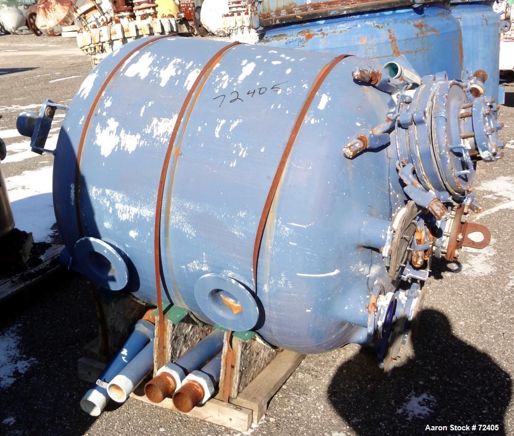 Used Pfaudler Glass Lined Receiver Tank, 350 Gallon, Model CVC48-350-50, 9115 Blue Glass, Vertical. 48" Diameter x 38" straight side, dished top and bottom. Internal Rated 50psi/Full Vacuum at 450 de...