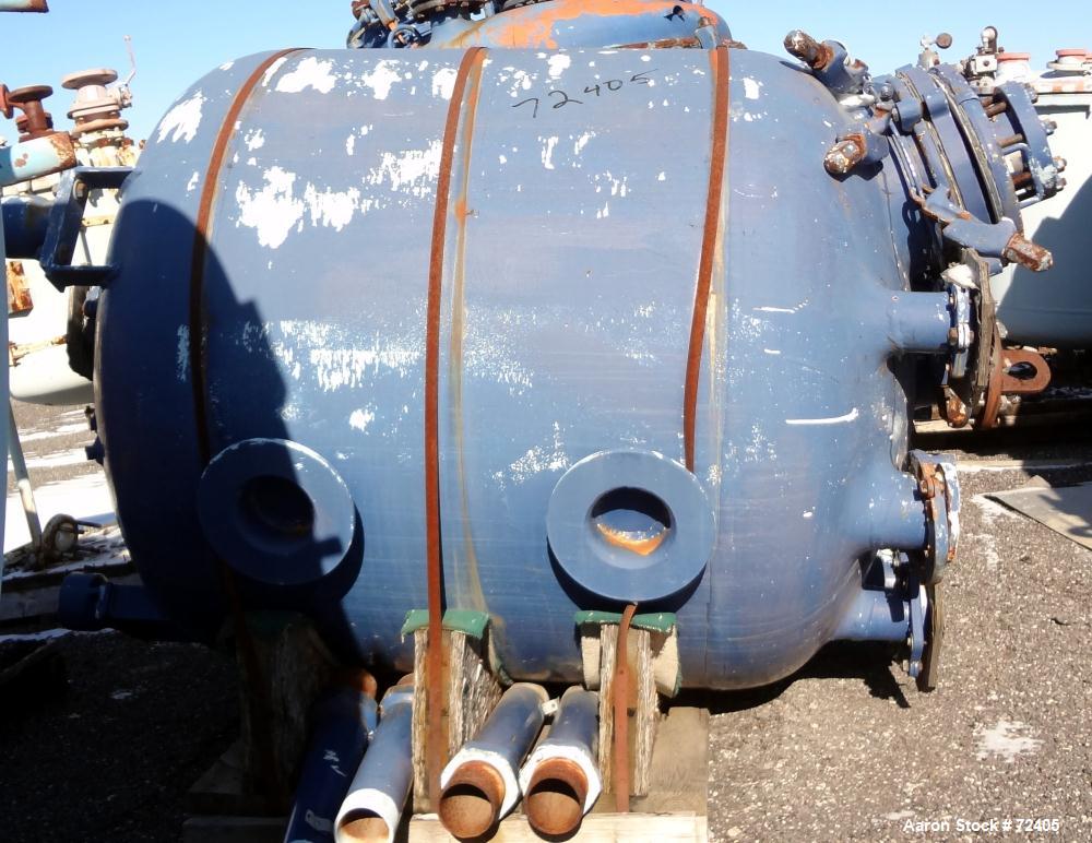 Used Pfaudler Glass Lined Receiver Tank, 350 Gallon, Model CVC48-350-50, 9115 Blue Glass, Vertical. 48" Diameter x 38" straight side, dished top and bottom. Internal Rated 50psi/Full Vacuum at 450 de...