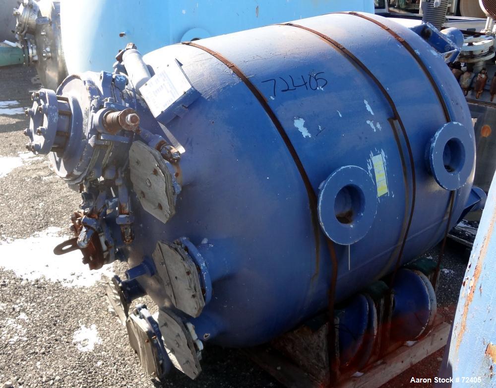 Used Pfaudler Glass Lined Receiver Tank, 350 Gallon, Model CVC48-350-50, 9115 Blue Glass, Vertical. 48" Diameter x 38" straight side, dished top and bottom. Internal Rated 50psi/Full Vacuum at 450 de...