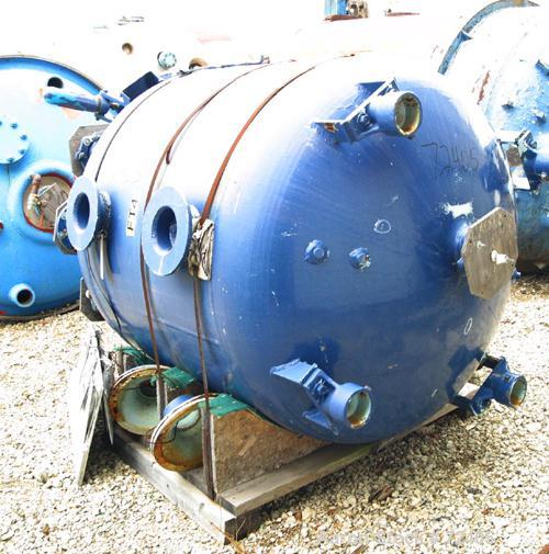Used Pfaudler Glass Lined Receiver Tank, 350 Gallon, Model CVC48-350-50, 9115 Blue Glass, Vertical. 48" Diameter x 38" straight side, dished top and bottom. Internal Rated 50psi/Full Vacuum at 450 de...