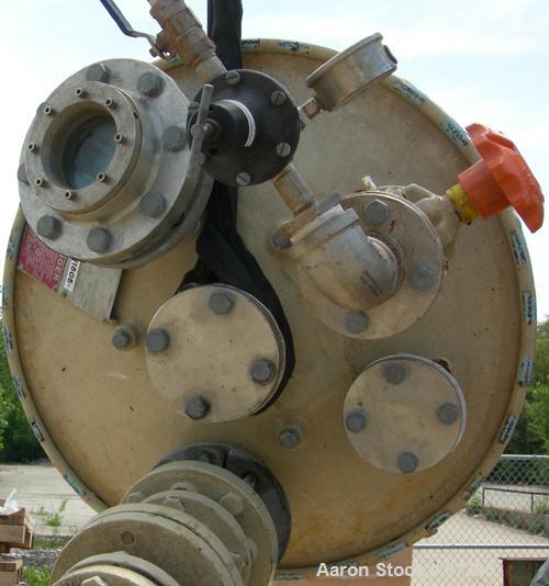 Used Pfaudler Glass Lined Pressure Tank, 50 Gallons, Vertical. 24" Diameter x 24" straight side. Dish bolt on top, dish bottom. Internal rated 150 psi/FV at -20 to 450 deg F. Openings: top (3) 2", 3"...