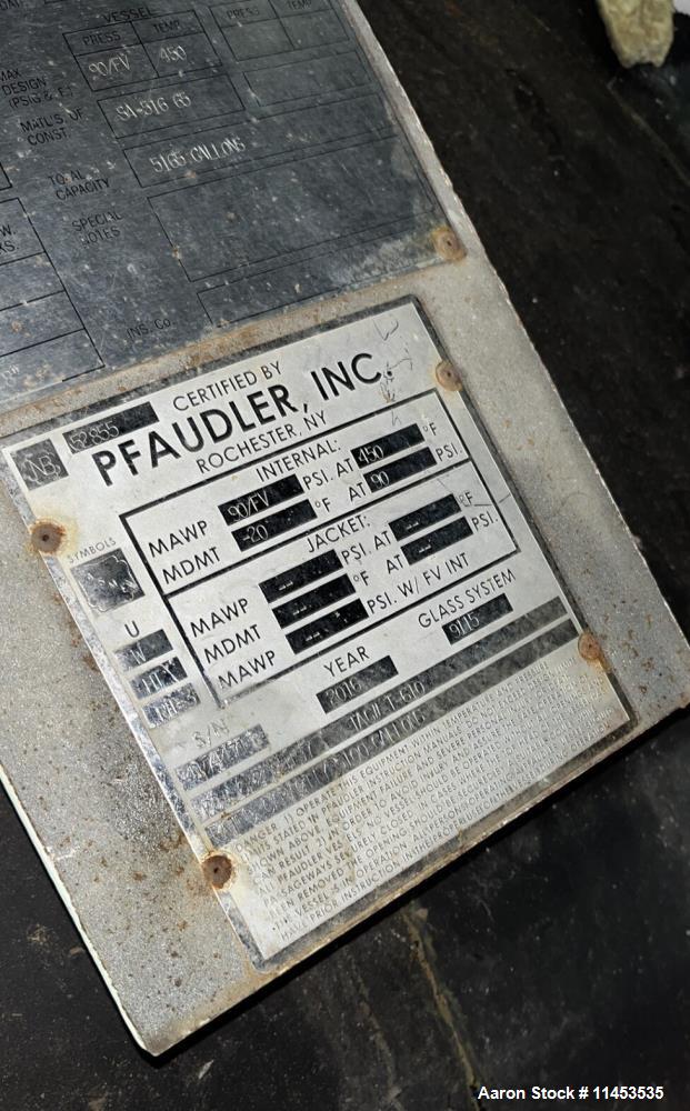 Used- 5,100 Gallon Pfaudler Glass Lined Vertical Chemstore Receiver
