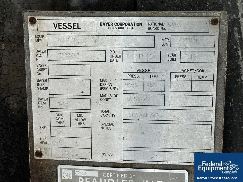 5,100 Gallon Pfaudler Glass Lined Vertical Chemstore Receiver