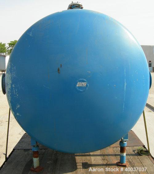 Used: Pfaudler glass lined tank, 2000 gallon, 9114 blue glass, horizontal. Approximately 84" diameter x 6' straight side, dished heads. Internal rated 35/fv at 450 deg.f.. Openings top (3) 3",(3)4"4"...