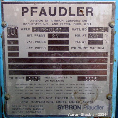 USED:Pfaudler glass lined pressure tank, 5 gallon, type 3315 glass,vertical. 12" diameter x 12" straight side. Unit requires bolt-on top,dish bottom. Internal rated 25 psi at 650 deg F. 2" center bot...