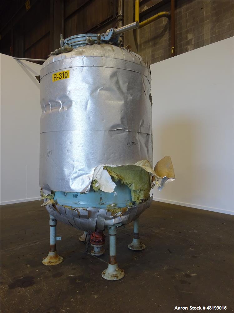 Used Pfaudler Glass Lined Tank, 1000 Gallon, 9119 Blue Glass, Vertical.