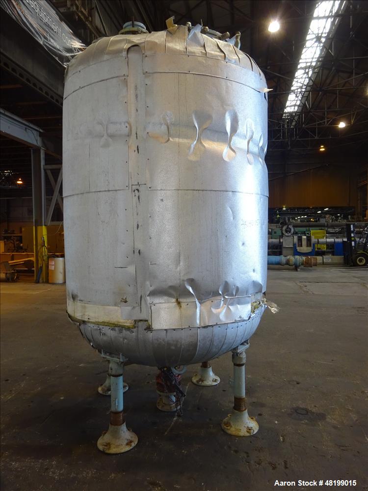 Used Pfaudler Glass Lined Tank, 1000 Gallon, 9119 Blue Glass, Vertical.