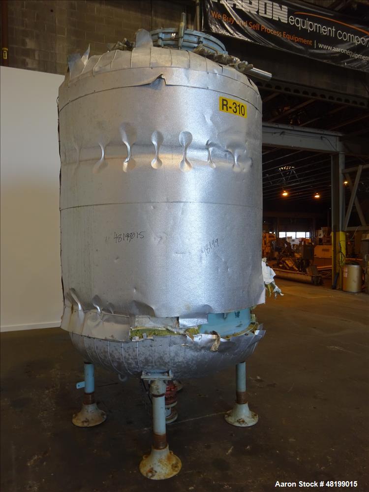 Used Pfaudler Glass Lined Tank, 1000 Gallon, 9119 Blue Glass, Vertical.