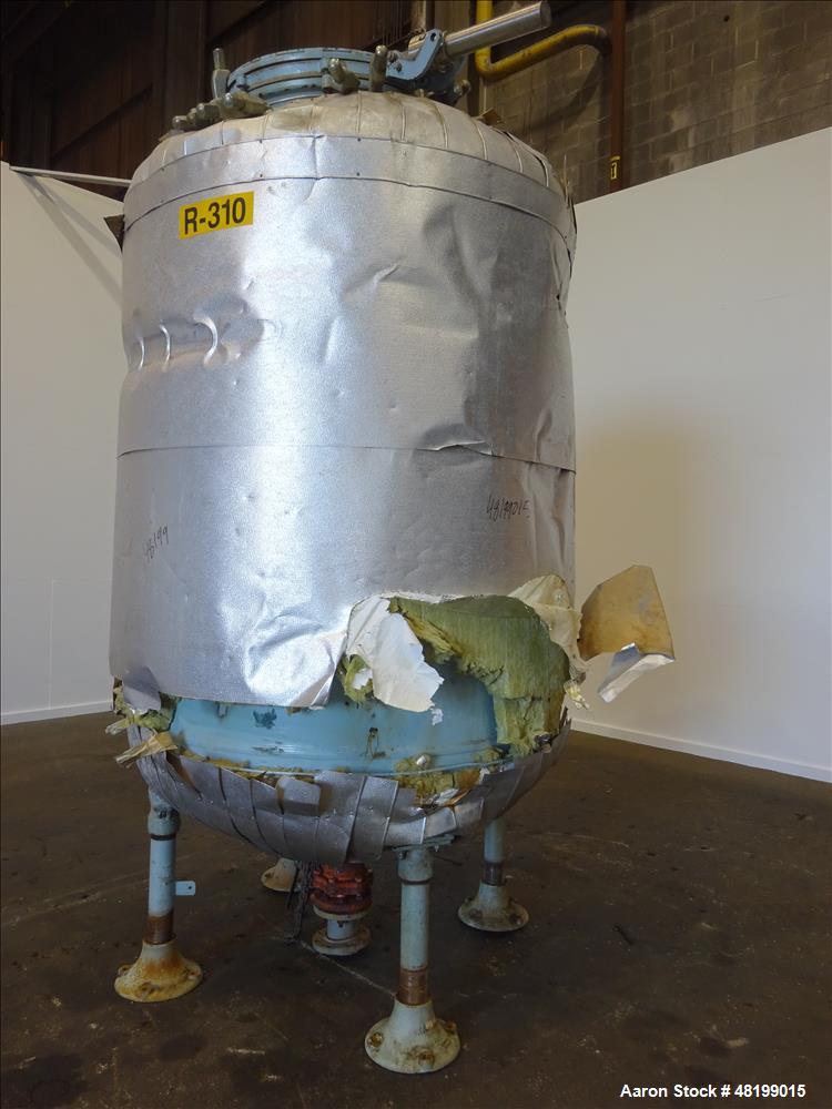 Used Pfaudler Glass Lined Tank, 1000 Gallon, 9119 Blue Glass, Vertical.